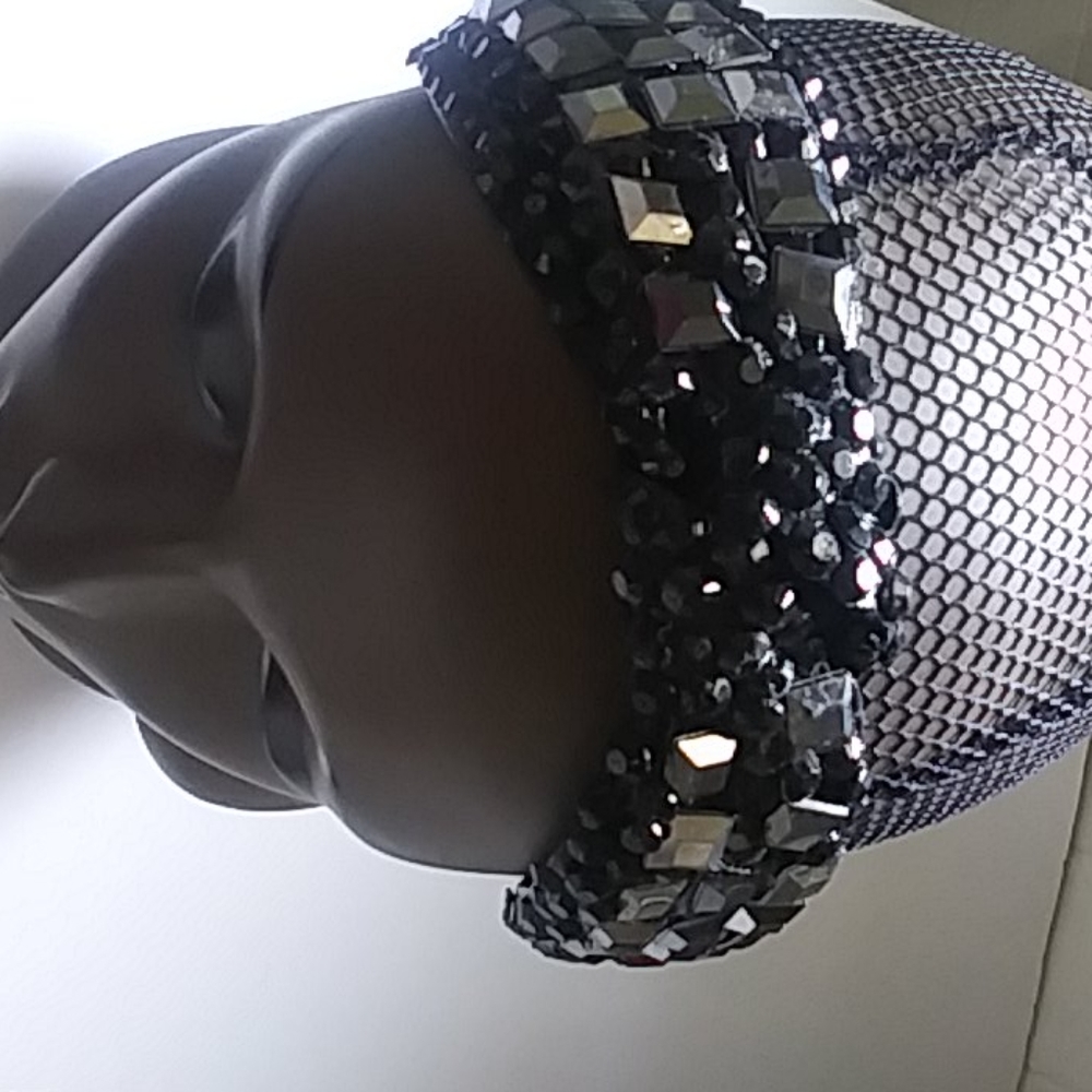 Black headband with black and silver stones